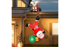 AIXULER 8FT Hanging Christmas Inflatables Decorations Outdoor，Blow Up Christmas Reindeer and Climbing Santa Claus with Built-in LEDs Lights for Indoor Holiday Party Yard Garden Lawn Décor
