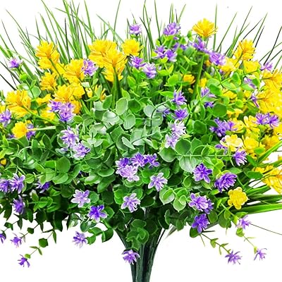 Buy Cewor 9pcs Artificial Flowers Outdoor Uv Resistant Shrubs Plants For Hanging Planter Home Wedding Porch Window Decor Yellow Purple Green Online In Turkey B07d3s2z69
