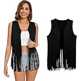 Women's Fringe Vest 60s 70s Hippie Vest Sleeveless Cowgirl Western Faux Suede Tassel Leather Jacket Hippie Party