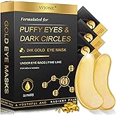 AVJONE 24K Gold Under Eye Patches (30 Pairs), Collagen Eye Masks for Dark Circles and Puffiness, Eye Patches for Women Puffy Eyes, Revitalizes and Refreshes Your Skin