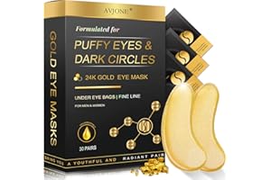 AVJONE 24K Gold Under Eye Patches (30 Pairs), Collagen eye masks for dark circles and puffiness, eye patches for women puffy eyes, Revitalises and Refreshes Your Skin