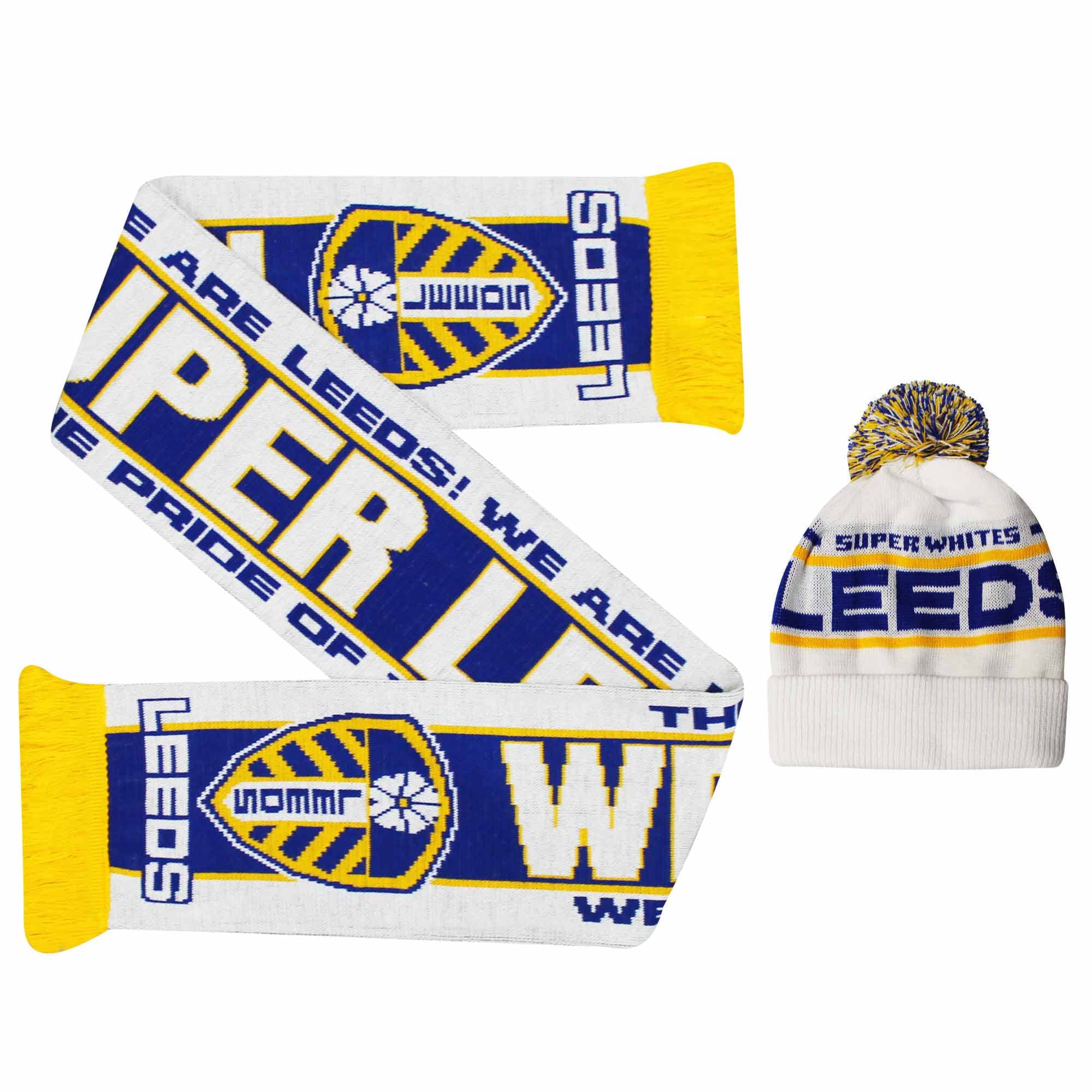 Leeds Utd Winter Warmers Ski Hat & Scarf Gift Set (100% Acrylic), Leeds Fans Match Day Gift Set