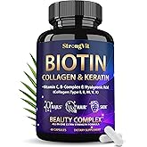 Biotin with Hyaluronic Acid, Keratin, and Collagen Supplements - Hair Growth Vitamins for Women, Healthy Nails and Skin, B1, B2, B3, B6, B7 Complex, USA