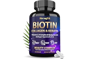 STRONGVIT Biotin with Hyaluronic Acid, Keratin, and Collagen Supplements - Hair Growth Vitamins for Women and Men, Healthy Nails and Skin, B1, B2, B3, B6, B7 Complex, USA