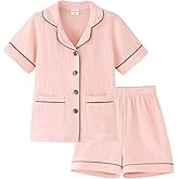 ACESTAR Toddler Girls Boys Pajamas Set Summer 2 Pcs Pjs Set - Kids Short Sleeve Button Down Sleepwear (3T-7 Years)