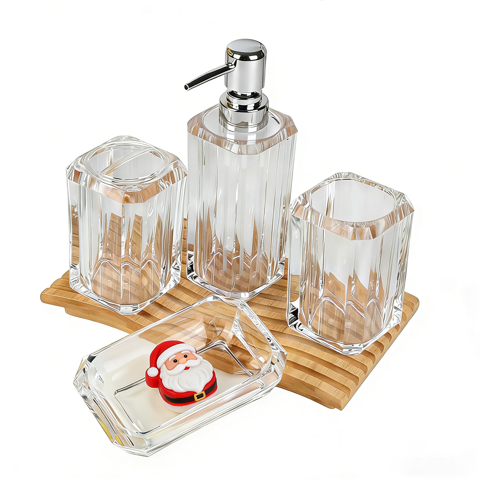 Photo 1 of *MISSING PARTS*
Clear Acrylic Bathroom Accessories Set 4 Pcs, Modern Decorative Bathroom Vanity Countertop Set, Includes Soap Dispenser, Toothbrush Holder Cups, Soap Dish for Bathroom, Kitchen, Home Decor