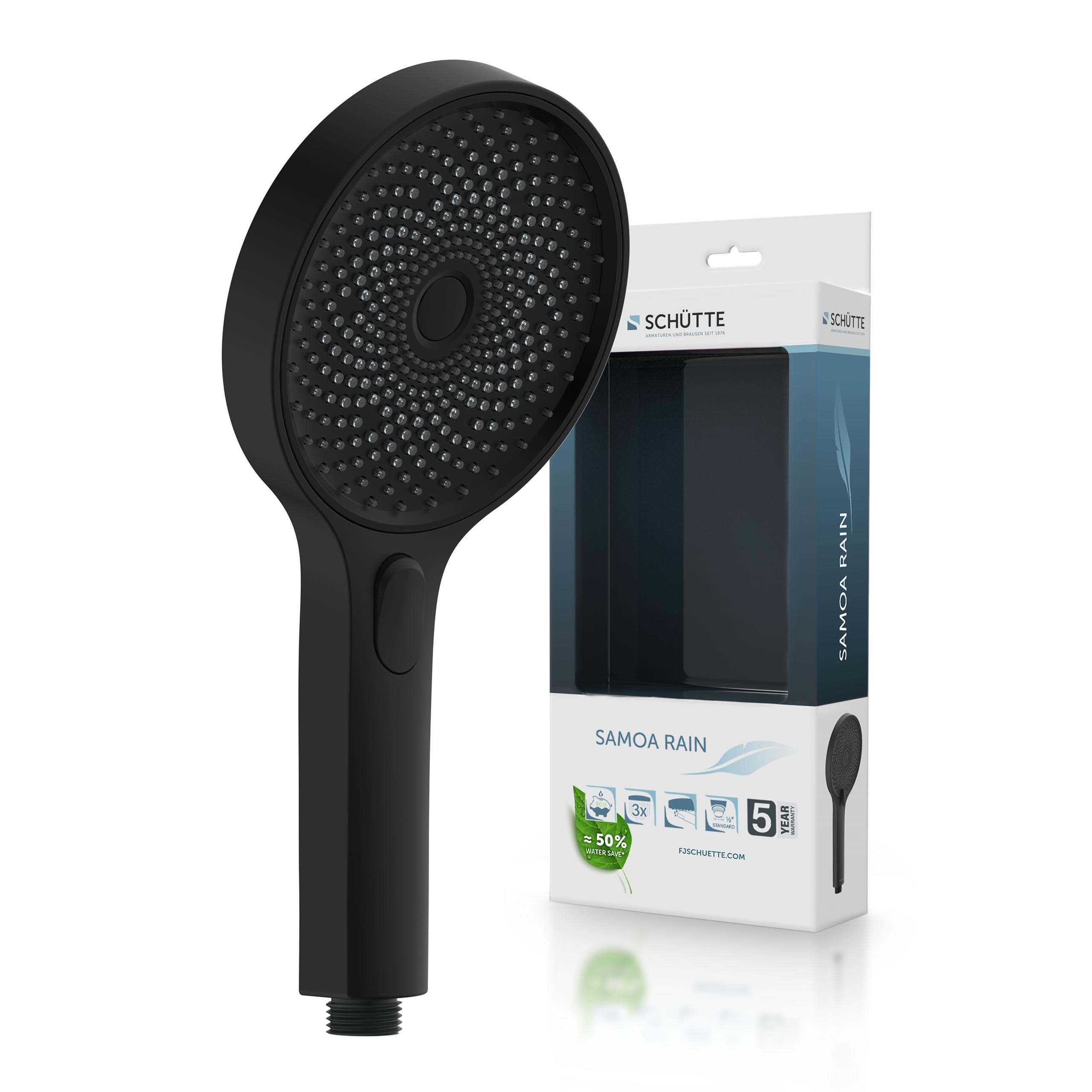 SCHÜTTE Samoa RAIN Hand Shower | Velvet Jet Technology | Shower Head with Over 300 Nozzles | 3 Adjustable Jet Types | Anti-Limescale Shower Head for The Shower | Black