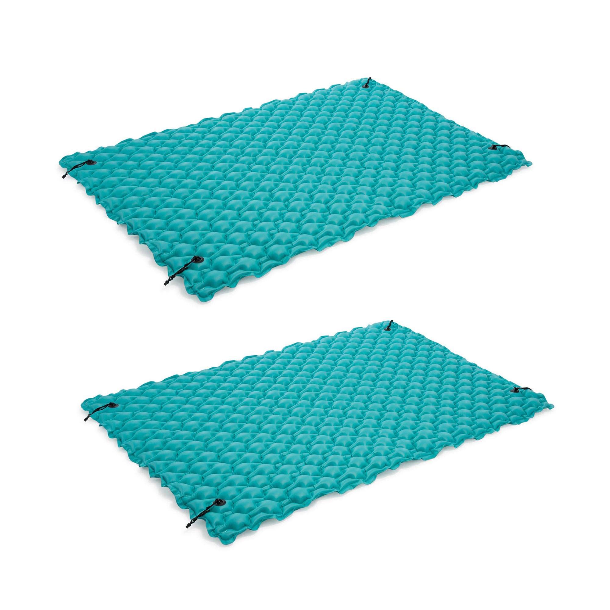 Intex Giant Inflatable Floating Water Mat Relaxing Platform Pad for Pools and Lakes with 4 Connect 'n Float Connectors, Teal (2 Pack)