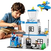 XENQITOYS Large Police Station Toy, Classic Big Building Blocks Police Toys | 3 Police Figures/Prisoner, Police Motorcycle/Car/Helicopter, 76Pcs Compatible with DUPLO LEGO Police Station Playset for Kids