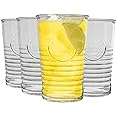 Bormioli Rocco Officina Water Glasses – Set Of 4 Clear Drinking Tumblers With Textured Ring Design & Vintage Stamp Logo – 11oz High Capacity Tall Cups For Soda, Juice, Milk, Coke, Beer, Spirits