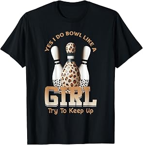 Funny Bowling Women Leopard Print Girl Power Quote T-Shirt