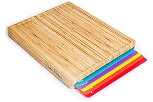 Bamboo Cutting Board Set - Wooden Cutting Boards for Kitchen - Easy-to-Clean Wood Cutting Board Set with 6 Color-Coded Flexib