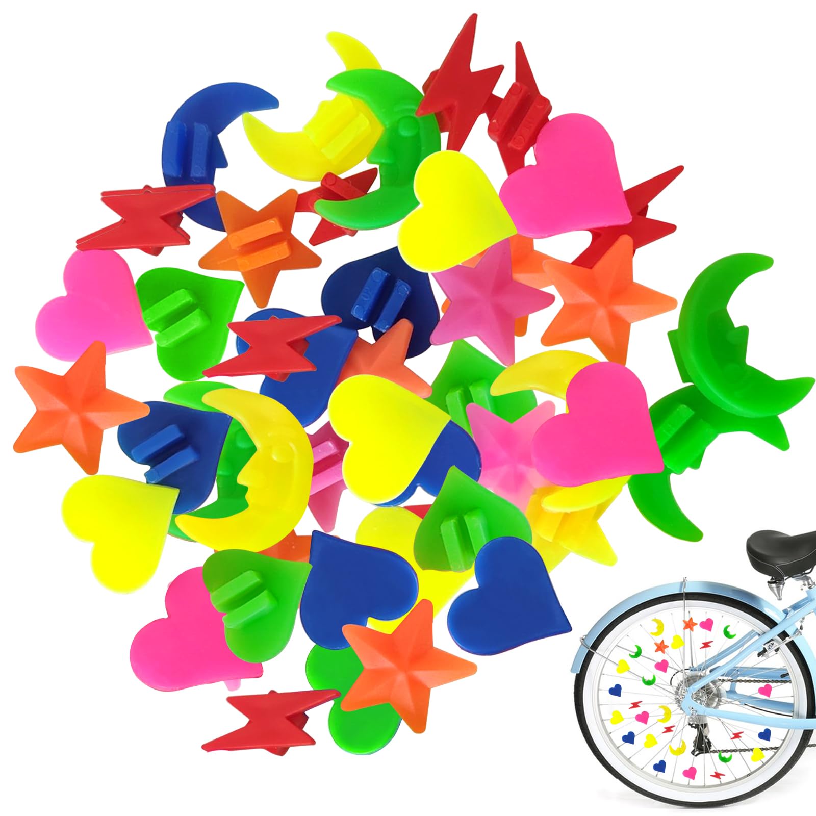 Feibety 144Pcs Bike Spoke Beads for Kids,Personalized Multicoloured Bicycle Clip Beads DIY Plastic Wheel Accessory Spokey Dokeys Clip Wheel Spokes Decorations Bike Accessories for Kids Girls and Boys