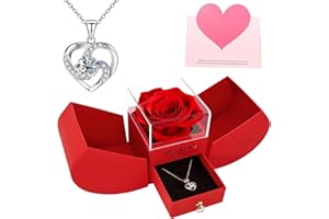 Ninonly Preserved Rose Gifts for Women, Eternal Flower with Heart Necklace Gifts Box, Forever Red Rose Gifts for Her Wife Gir