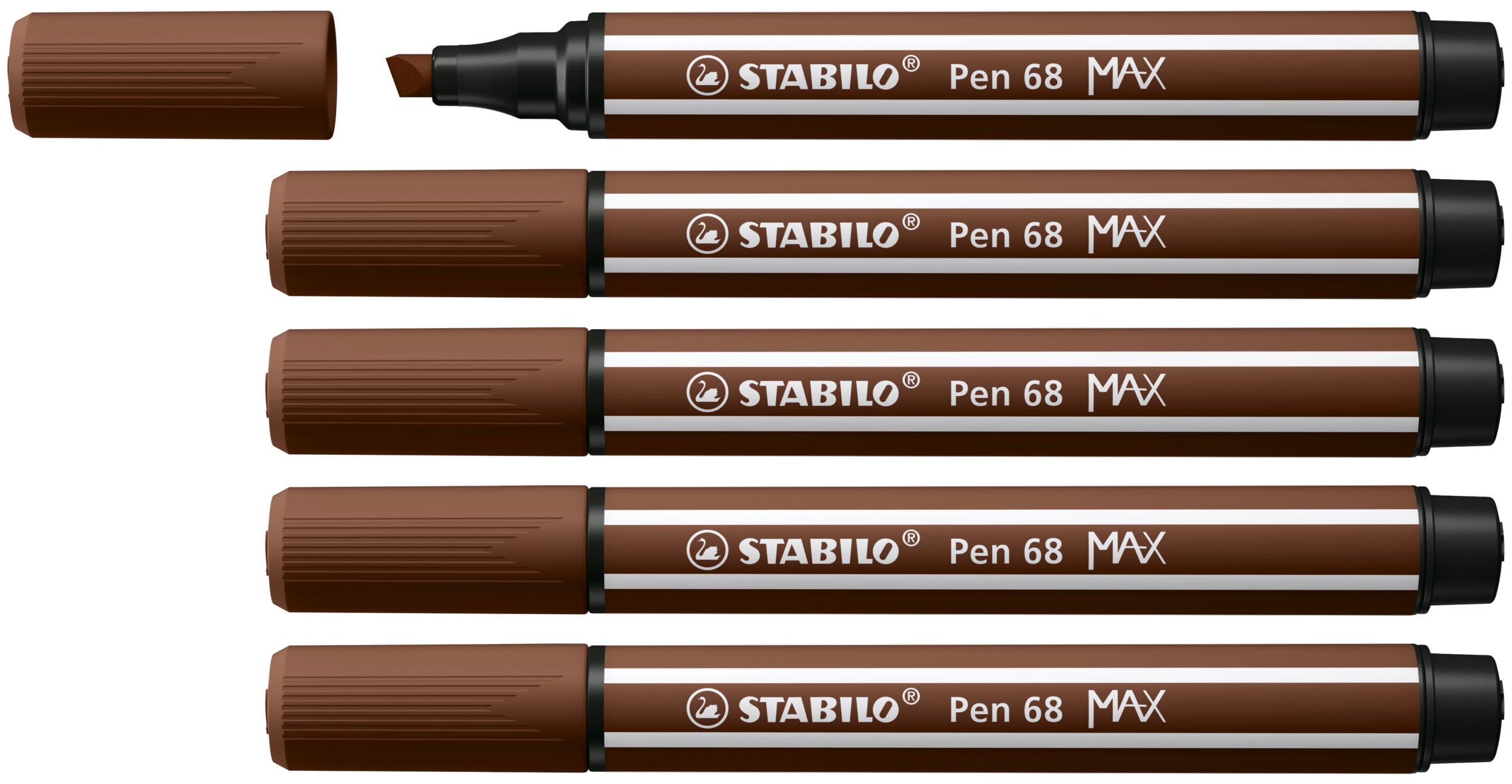 STABILO Pen 68 MAX - Premium Fibre-Tip Pen with Chisel Tip - ARTY - Pack of 5 - Brown — image 1