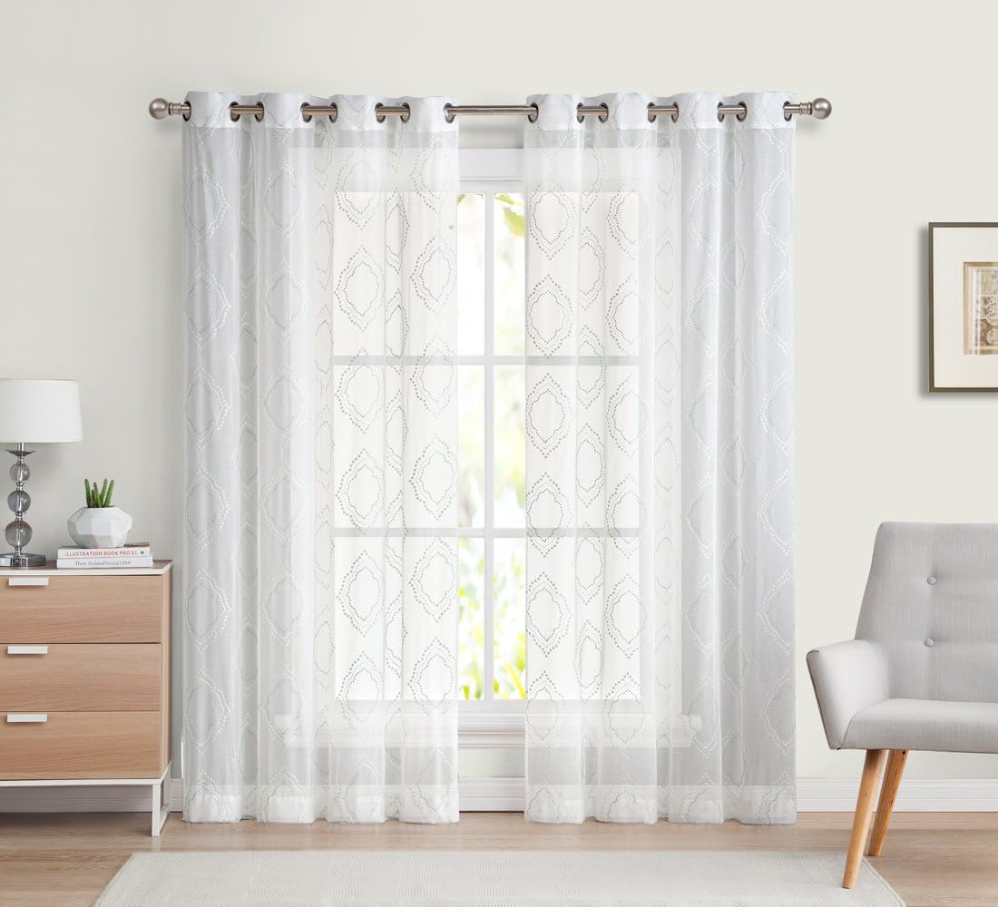 Regal Home Collections Naples Embroidered Semi Sheer Grommet Curtains - Assorted Colors (Blue/Aqua)