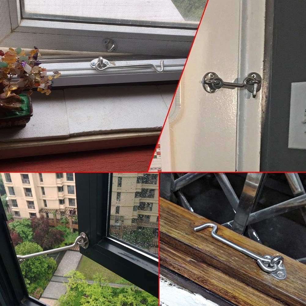 Jrancc Holder Window Brace 2PCS Cabin Door Hook Eye Latch 3 inch 75 mm Stainless Steel Silver For Holding Open a Door or Gate - Image 5