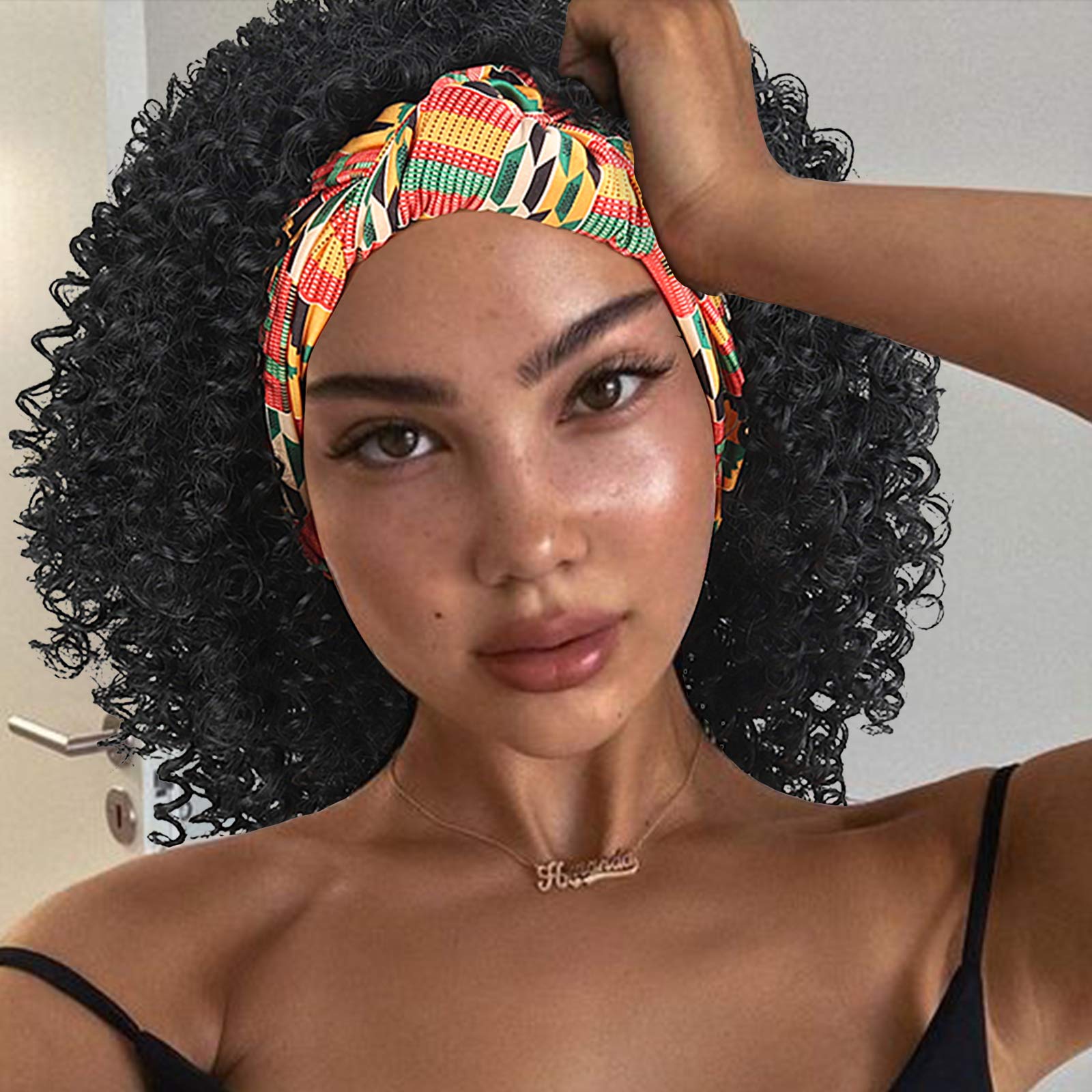 Photo 1 of Aisaide Afro Curly Headband Wig, Black, Curly, Synthetic Hair, Turban-Headband Wig