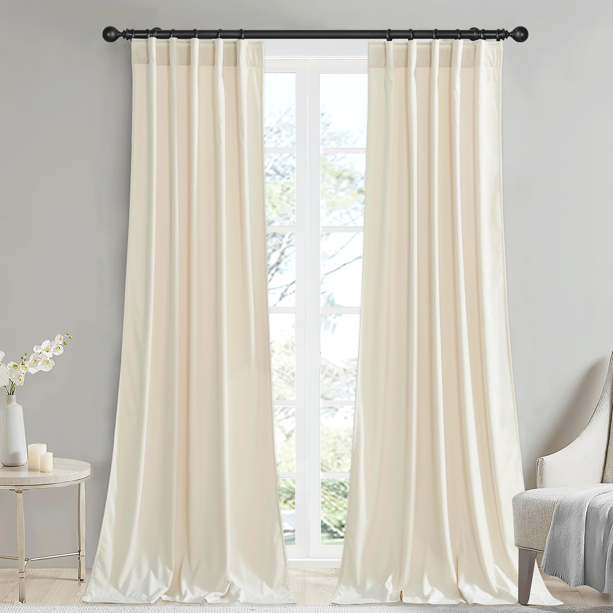 Photo 1 of StangH Soft Ivory Velvet Curtains Elegant Decor Drapes for Wedding Backdrops, Solid Window Drapes Light Dimming for Baby Bedroom Back Tab Door Curtains for Dressing Room, W42x L90, 2 Panels