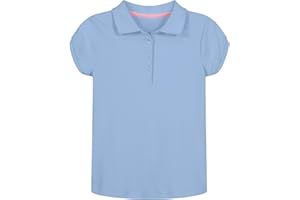 Nautica Girls' School Uniform Short Sleeve Polo Shirt, Button Closure, Soft Pique Fabric