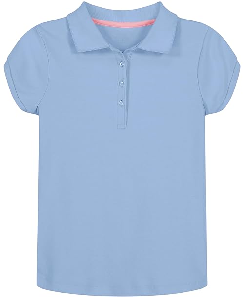 Nautica Girls' School Uniform Short Sleeve Polo Shirt, Button Closure, Soft Pique Fabric, Light Blue, 12-14