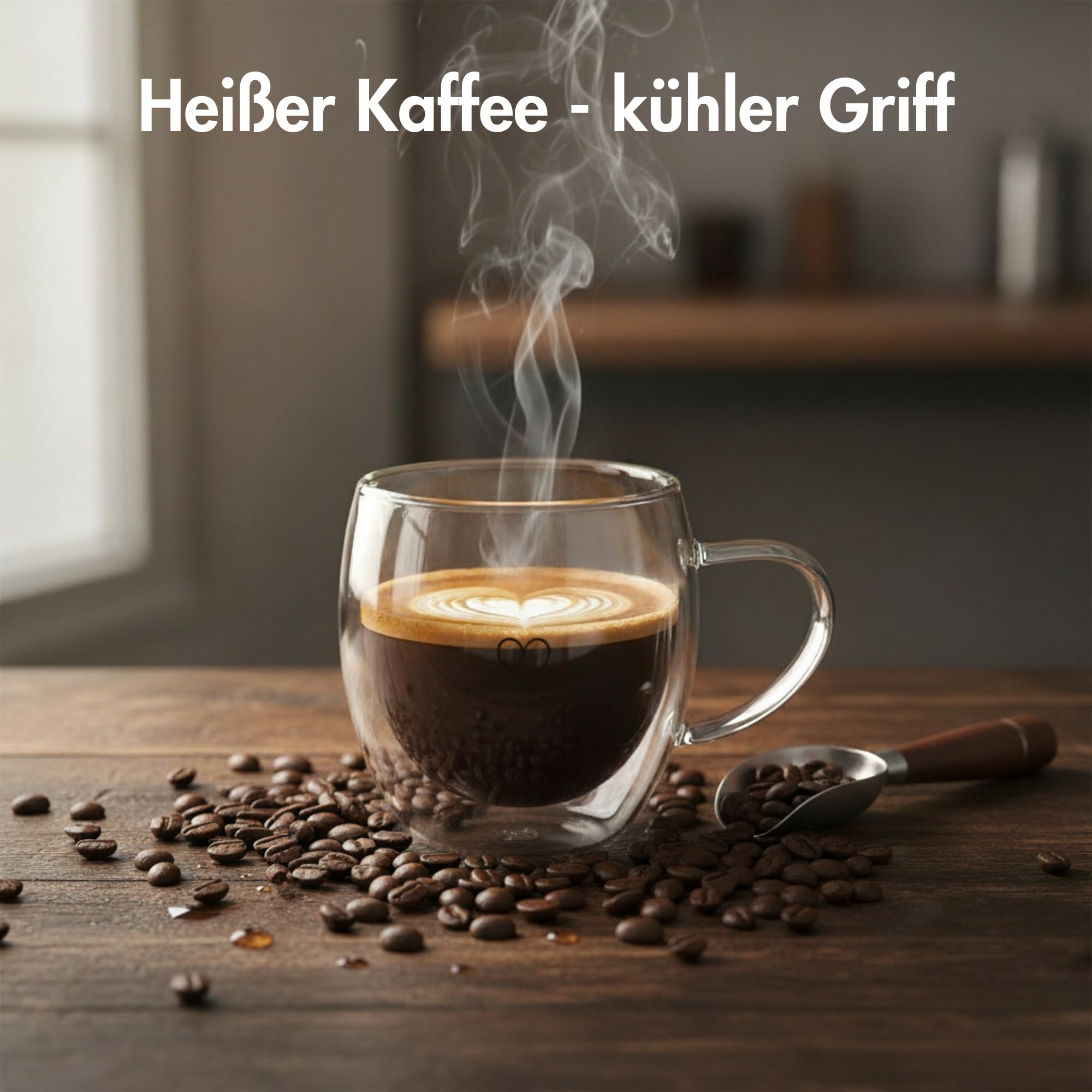 Superior Interior Cappuccino Tassen Glas Doppelwandig 4er Set 250ml – Cappuccino Gläser mit Henkel – Herz Design 2
