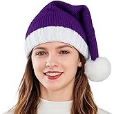 NIUEFH Christmas Knit Santa Hats for Women,Purple Christmas Hat Xmas Winter Warm Hats Knitted Beanie Skull Cap