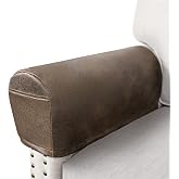 ANARACHON Leather Look Couch Arm Covers Set of 2 Armrest Covers for Sofa Chair Arm Protectors Stretch Armchair Slipcovers with Pockets Washable Spandex Fabric (Medium, Brown)
