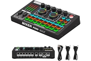 BONKYO F999MAX Live Sound Card, Professional Audio Mixer & Noise Reduction, Metal Body & Indicator Panel, Audio Interface & Voice Changer, RGB Lighting Effects, DJ Mixer for Live/Gaming/Podcasting/Karaoke