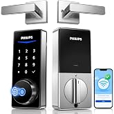 Philips Wi-Fi Smart Deadbolt Lock with 2 Handle, Keypad Front Door Lock Set | Code / Fingerprint / APP Unlock, Remote Access, Alexa Google Voice Unlock, Auto Lock, Built in WiF, Backlit Touchscreen