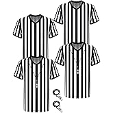 Sintege 4 Sets White and Black Soccer Referee Stripe Shirt with Whistle Official Referee Costume Shirt Football Umpire Jersey Halloween Costume for Adult