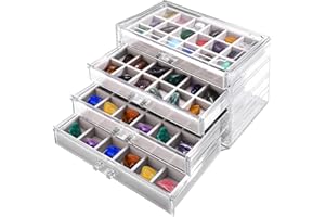 Misdary Acrylic Rock Display Case 72 Grid Rock Collection Box for Kids 4 Drawers Velvet Insert Crystal Display Storage Case for Gemstone Fossil Crystal Stone Collectibles(Grey)