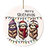 Decorlion Christmas Ornament - Merry Slothmas Ceramic Ornament, Cute Sloth Ceramic Tree Decoration, – Funny Holiday Ornament for Sloth Lovers, Animal Gift