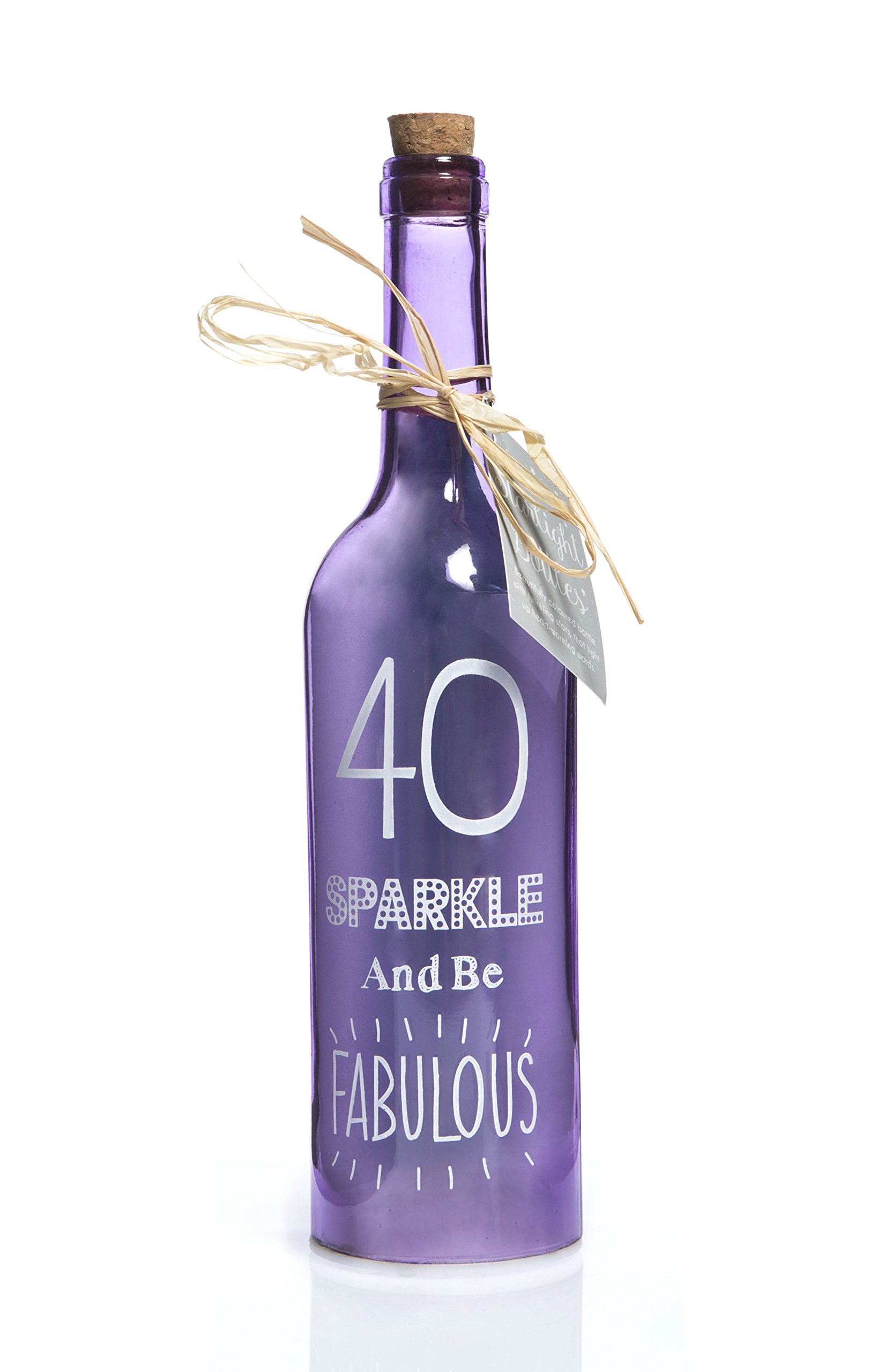 Boxer Gifts SB1240 Light-Up LED 40 Glass Starlight Bottle | Beautiful, Decorative Homeware Perfect for a 40th Birthday | Complete with Gorgeous Gift Tag, 6.7cm x 29.5cm, Purple