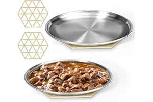 HARHANA Stainless Steel Cat Dishes for Food and Water Bowls for Small Pets Relief of Whisker Fatigue -2 Sets Shallow Style(6.5 Inch)