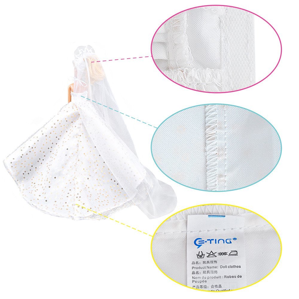 E-TING bambola abito da sposa principessa abito Abito pizzo floreale con Set di sera festa vestito di Paillette Barbie vestiti Cenerentola + velo impostato per Barbie Doll---miglior regalo per la vostra ragazze (Bambola Non è Incluso)
