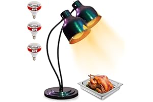 SVKLHY Food Heat Lamp: [3 Heating Bulb Included] [Steady Heating] Heat Lamp for Food, Commercial Food Warmer Lamp for Food Catering Food Warming Lamp for Buffet Parties (Green-Purple Gradient, 32" H/2Head)