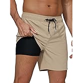 Arcweg Mens Swim Trunks with Compression Liner 2 in 1 Beach Swimming Trunks Quick Dry Swim Shorts with Zipper Pockets