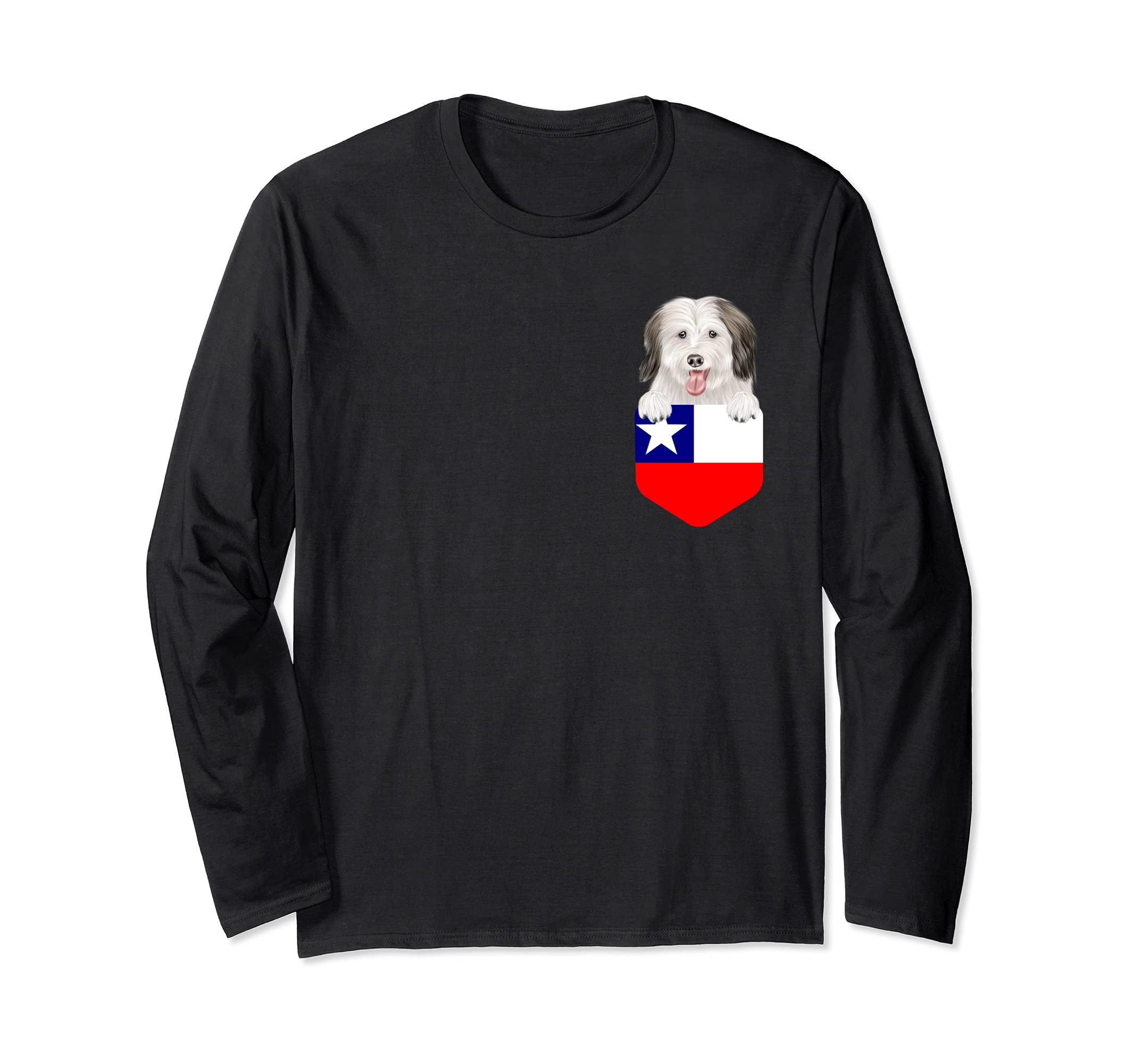 Chile Flag Coton de Tulear Dog In Pocket Long Sleeve T-Shirt