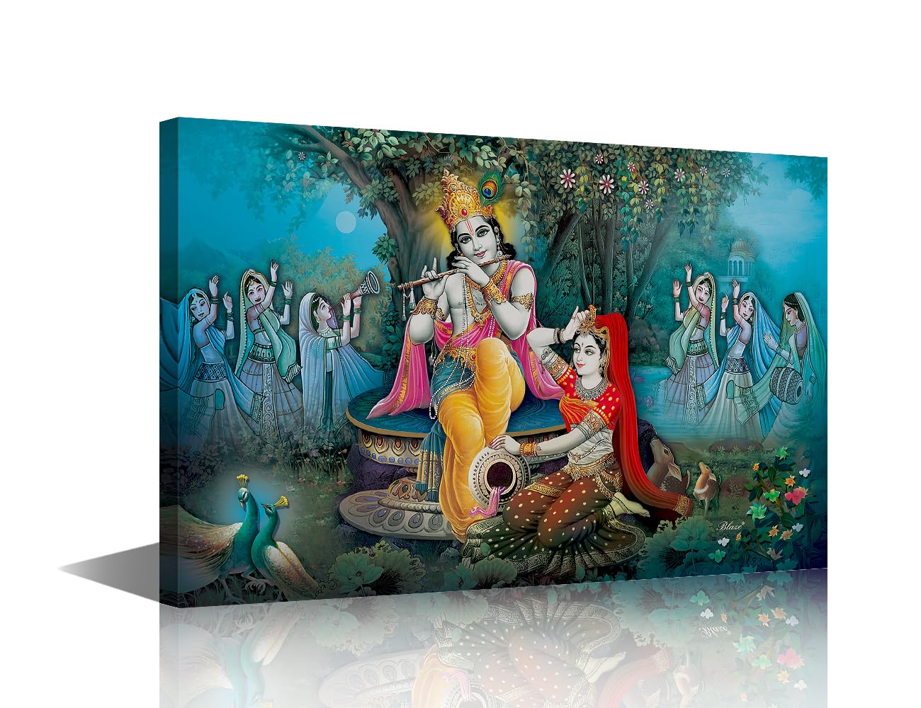 TISHIRON Indian Hindu Gods Canvas Wall Art Radha Krishna Posters & Prints Artwork Religious Contemporary Home Decor Stretched Canvas Picture for Living Room Bedroom Home Office Decor, 16" Wx24 H