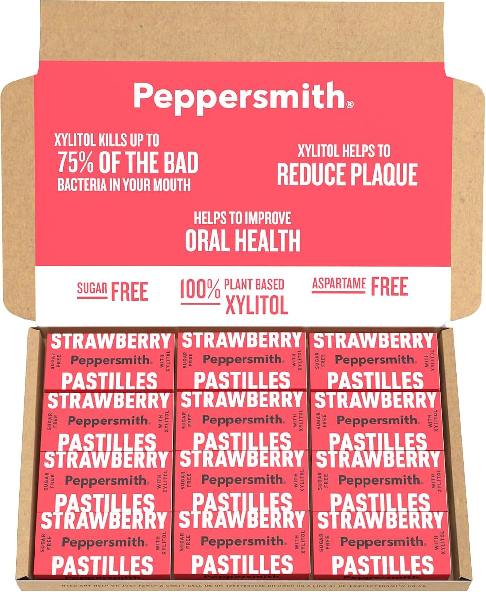 Peppersmith Strawberry Pastilles - Vegan Sugar Free Xylitol Breath Freshener