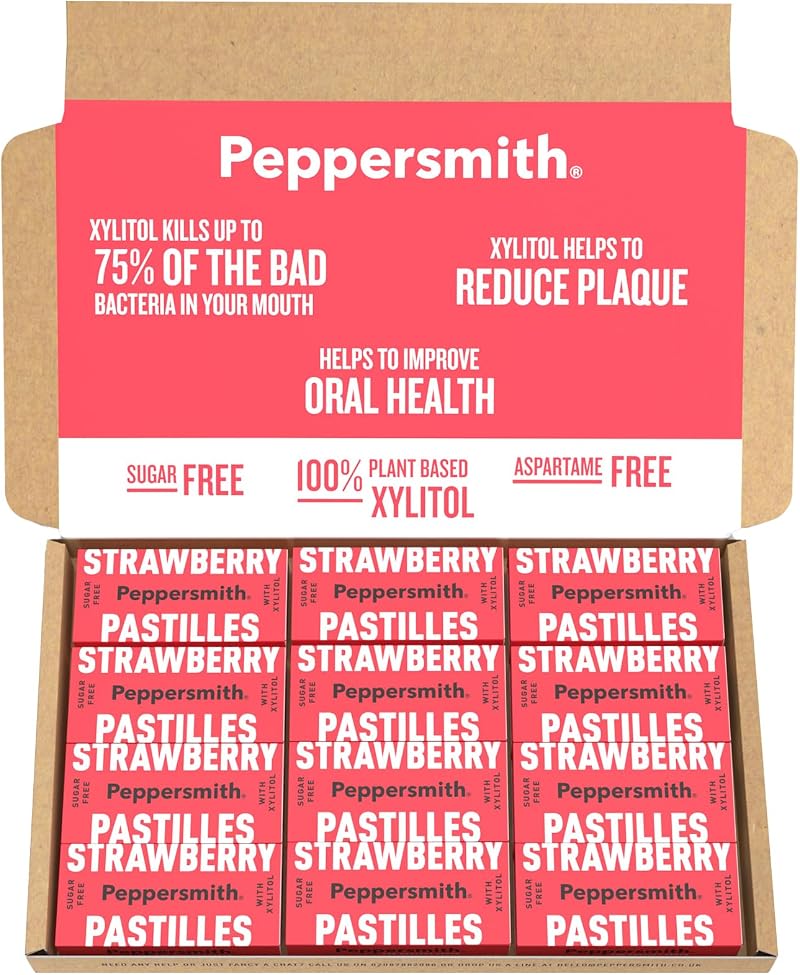 Peppersmith Strawberry Pastilles - Vegan Sugar Free Xylitol Breath Freshener