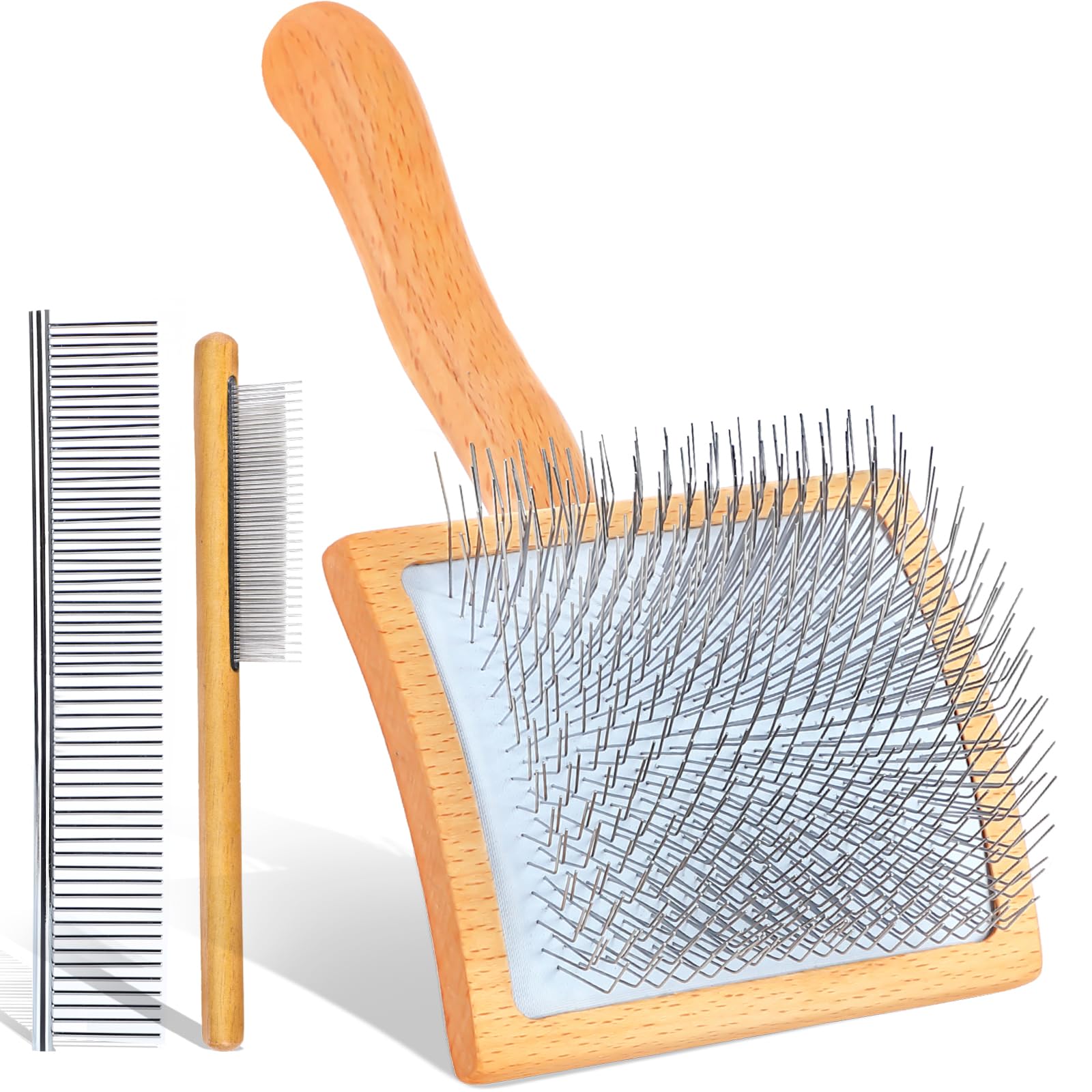 COZYGIFT Dog Slicker Brush for Dogs, Long Hair Doodle Brush, Wooden Dog Brush Grooming Tools for Cockapoo Poodles Goldendoodles, Labradoodles, Large Long Pins and Pet Comb, Wood