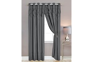 WPM WORLD PRODUCTS MART WPM 4 Piece Curtain Set; 2 Panels and Tie Backs Pintuck Designs Grey Color Drapes- JN1 (Grey)