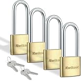 Kwikset Brass Padlock with Hardened Steel Shackle, 4-Pack | Extra-Long 2 in Shackle Clears Chain and Bulky Hasps; Four Brass Locks Keyed Alike, 1-9/16 in Body