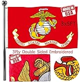 Jayus Embroidered US Marine Corps Military Flags 3x5 Outdoor - 340D Heavy Duty Nylon Double Sided Marine Corps Flag Banner with 2 Grommets
