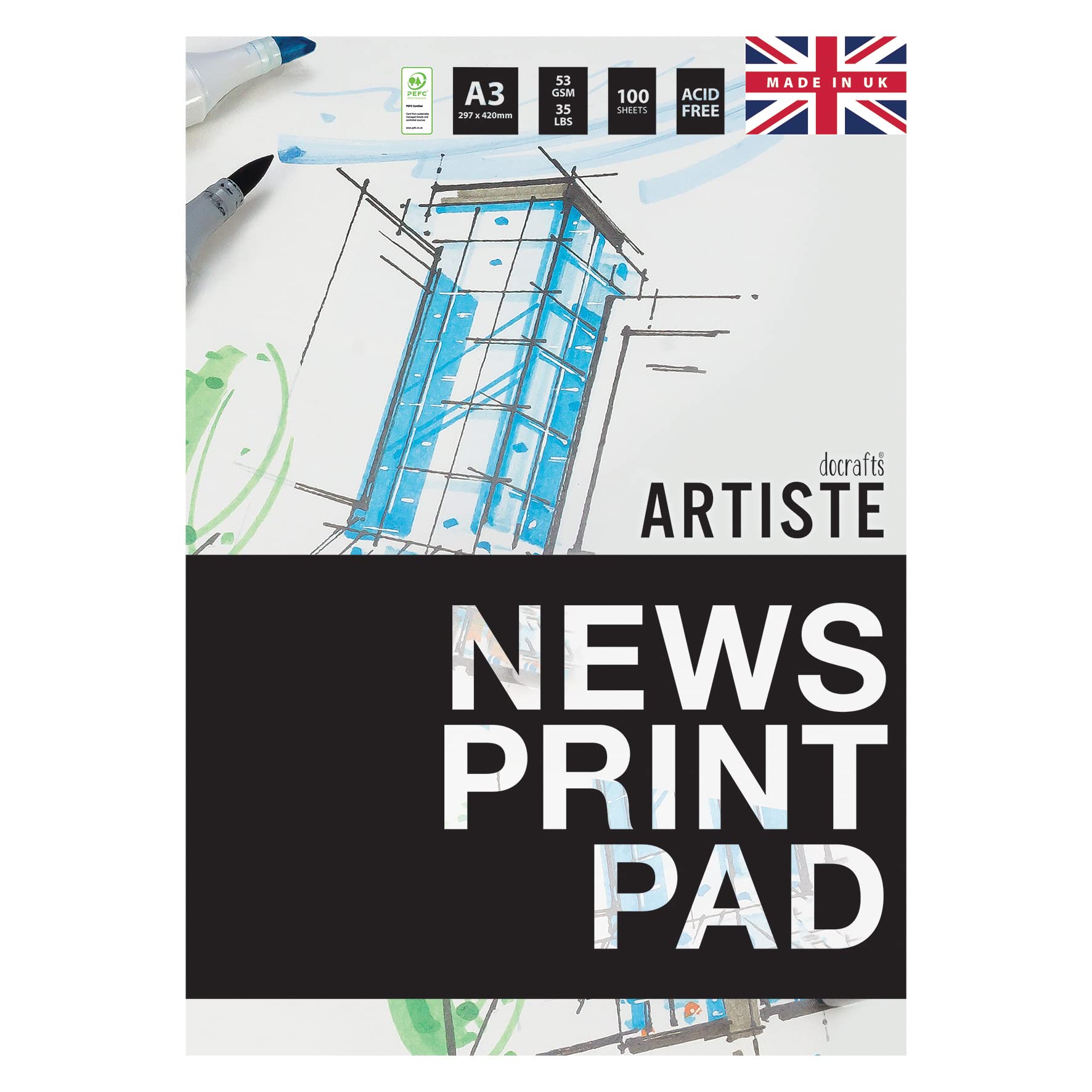 Artiste A3 Newsprint Pad 53gsm 100 Sheets