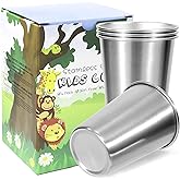 LOZACHE Stainless Steel Cups for Kids, 4 Pack 12oz Premium Metal Drinking Glasses Stackable Durable Pint Tumbler, Unbreakable Sippy Cups for Home & Outdoor Activities, BPA Free