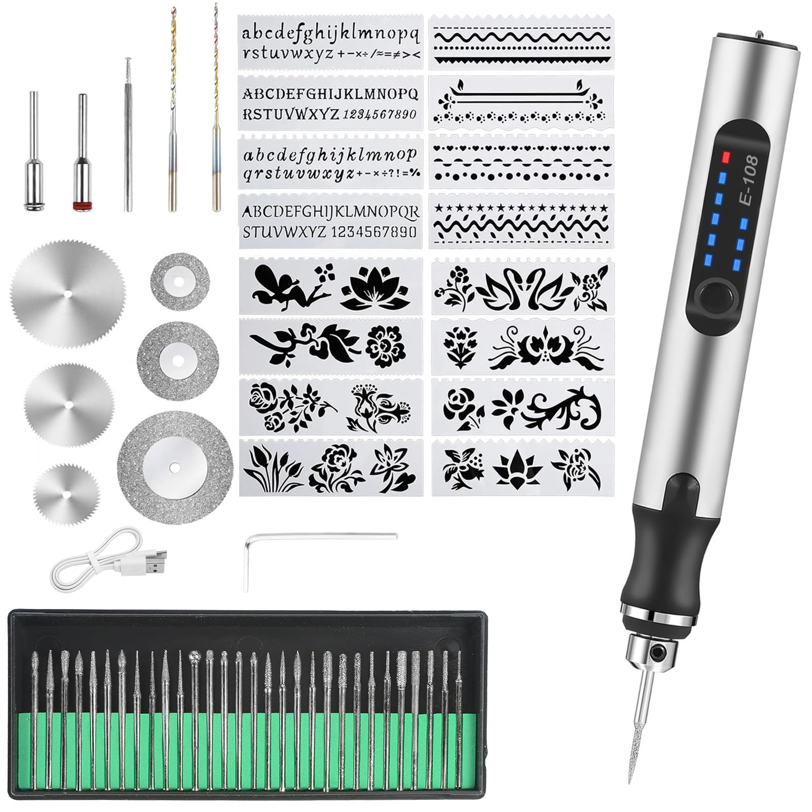 60PCS Electric Engraving Tool Kit, USB Cordless Rechargeable Engraving Pen Mini DIY Engraver Pen Rotary Tool for DIY Art Carving Glass Wood Metal Stone Plastic Nails Jewelry