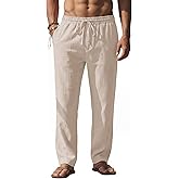 COOFANDY Men's Casual Linen Pants Loose Fit Elastic Waist Drawstring Lightweight Pant Summer Beach Trousers